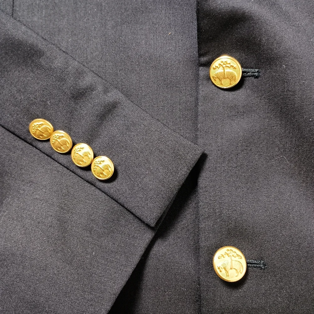 Brooks Brothers Madison Fit Black 100% Wool Blazer 48L‎ Gold Buttons Italy
